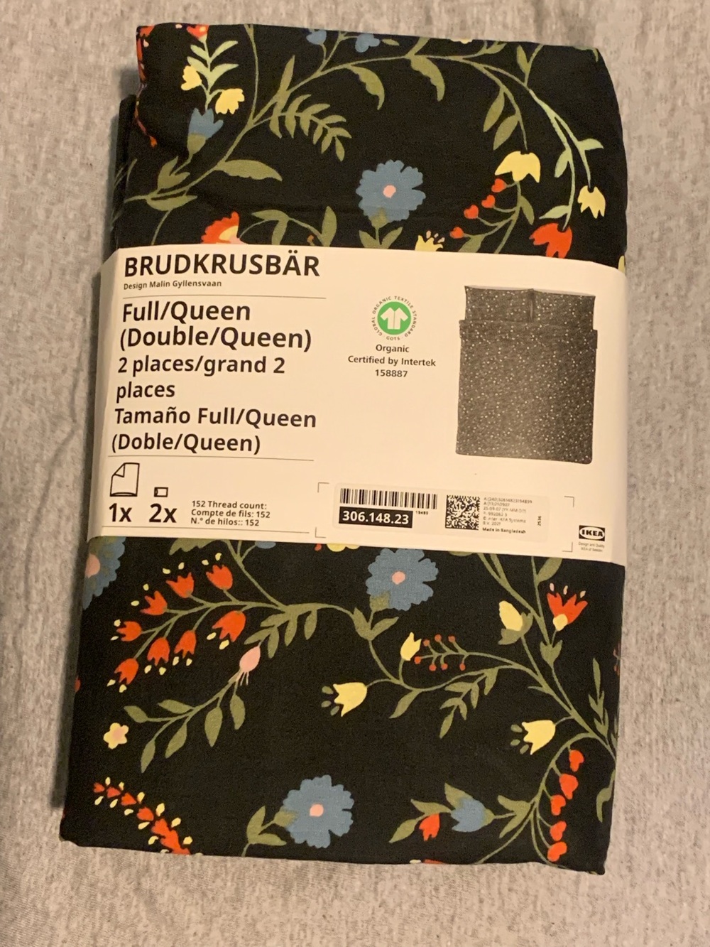 Full/Queen Floral Duvet Cover - Black with Multicolor Flowers